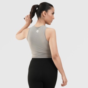 เสื้อกล้ามออกกำลังกายผู้หญิง สีเทาอ่อน รุ่น GA Basic ผ้าถักระบายอากาศ สไตล์ลำลองแบบสั้น สำหรับโยคะ ไซส์พลัส รับสกรีนโลโก้ด้านหน้า - Product Image 2