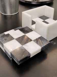 Premium Checked Pattern Marble Square <b>Coasters</b> Black <b>White</b> Finished Table Protection Mats Ideal For Home Kitchen Office And Cafe - Product Image 5