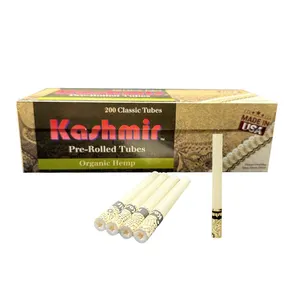 Kashmir Tubos king pré-rolados de cânhamo orgânico para fumaça, tubos de cigarro para queimaduras lentas e suaves, juntas, 200 ct por pacote