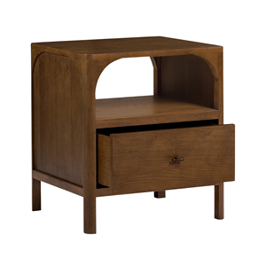 Modern Wooden Nightstand with Drawer and Open <b>Shelf</b>, Minimalist Walnut <b>Bedside</b> Table for Bedroom - Product Image 5