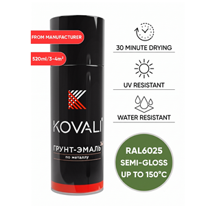 KOVALI 3 en 1 Aérosol Spray Apprêt Émail Protection Anti-Rouille et Anti-Corrosion Métal Bois Semi-Brillant Vert Fougère RAL 6025 520ml - Product Image 1