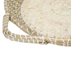 Bandeja Redonda Decorativa de Pasto Marino con Base de Nácar, Bandeja para Servir con Asa para Mesa de Centro, Decoración del Hogar de Vietnam - Product Image 5