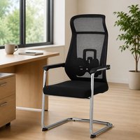 Chaise d'invité ergonomique à dossier haut avec double coussin lombaire réglable en maille, base cantilever chromée, pour conférence et réception