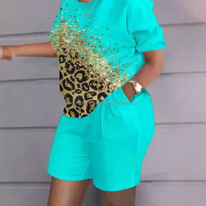 Ensemble de vêtements d'été pour femmes en gros, tailles S-6XL, style européen et américain, avec t-shirt court imprimé et short, ensemble deux pièces grande taille - Product Image 3