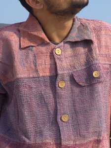 Chemise décontractée pour homme en coton 100% tricoté, faite à la main, style Kantha, hiver, hip-hop, grande taille, manches longues, avec boutons et poche avant - Product Image 3