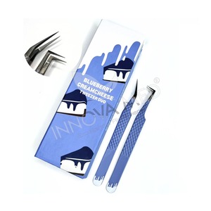 Juego de pinzas de volumen de extensión de pestañas de arándano de 2 piezas, pinzas de acero inoxidable puntiagudas de precisión, caja de cartón, fibra de embalaje - Product Image 1