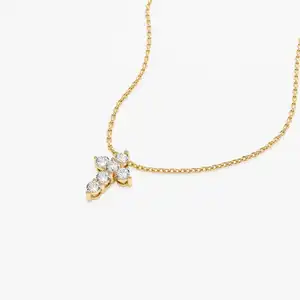 Vlove Fijne Sieraden Ketting 9K 10K 14K 18K Grote Diamanten Kruis Luxe Sieraden Voor Dames