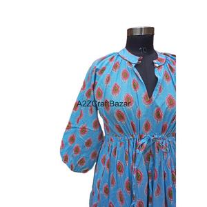 Nouvelle Robe Midi Décontractée Ample Style Vintage pour Femmes et Filles, 100% Coton, Col en V, Imprimé Floral Numérique Façonné à la Main, Respirante, Usage Quotidien - Product Image 4