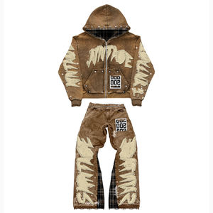 ชุดแทรคสูทผ้าไนลอนแบบแพทช์เวิร์คสำหรับผู้ชาย ปักโลโก้ แจ็คเก็ตมีฮู้ด กางเกงขายาวทรงสแต็ค ชุดเซ็ต 2 ชิ้น สไตล์สตรีทแวร์ - Product Image 2