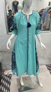 Vestido Abaya Largo y Modesto para Mujer, Tejido Islámico 100% Algodón, Bordado, Cierre Tradicional Musulmán, Lavable, Cintura Natural - Product Image 4