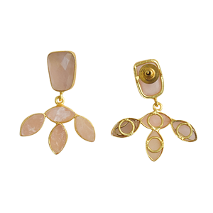 Pendientes de Cuarzo Rosa Hechos a Mano con Engaste de Bisel, Joyería de Latón Chapado en Oro de 18K, con Forma de Flor y Piedra Natural, para Compromiso - Product Image 6