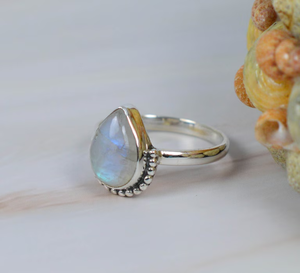 Arco Iris piedra lunar 925 plata esterlina forma de pera anillo hecho a mano diseñador joyería de moda junio piedra natal y regalo de aniversario - Product Image 3