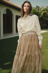 Falda de gasa para mujer elegante de talla XS hecha en Vietnam, estampado de tela de seda, cintura caída, servicios ODM para colección de otoño - Product Image 5