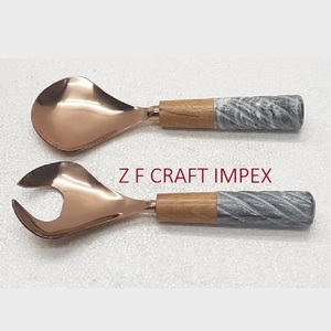 <b>Blue</b> White Resin Joint Handle Stainless Steel Salad Server Spoon <b>Set</b> Customized Handle Servers Kitchen Use New Trending Serving - Product Image 4