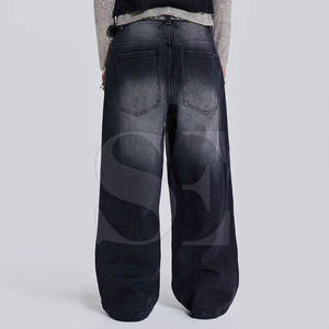 กางเกงยีนส์ทรงหลวมสีดำสไตล์วินเทจสำหรับผู้ชายกางเกงยีนส์ทรงหลวมมีโลโก้ปรับแต่งได้ - Product Image 4