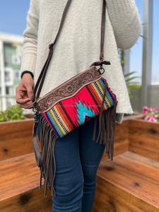 Nouveau Western élégant sellé couverture en cuir usiné sacs à bandoulière en cuir aztèque de haute qualité sacs à bandoulière Vintage Multi couleur sacs - Product Image 2