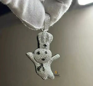 Increíble colgante de Hip Hop de personaje de dibujos animados completamente helado hecho en redondo brillante cultivado en laboratorio VVs diamantes de claridad 10K oro blanco - Product Image 1