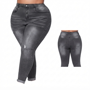 Vaqueros Cargo Rectos Grises de Cintura Media, Rotos, de Mezclilla Sólida, Ajuste Regular, Estilo Urbano para Mujer, Novedad 2026 - Product Image 3