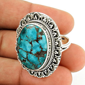 Bague de mode en turquoise tibétaine artisanale, argent sterling 925 massif, grossiste en vrac, fabricant de bijoux en argent, exportateurs, fournisseurs - Product Image 1