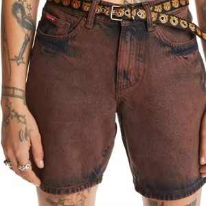 กางเกงยีนส์ขาสั้นผ้ายีนส์ขาสั้นแนวสตรีทสำหรับผู้ชายผู้หญิงกางเกงคาร์โก้สีน้ำตาลทันสมัยสวมใส่สบาย - Product Image 6