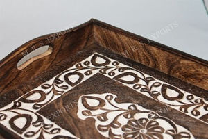 Artisan-Crafted Mango Wood Carved Serving <b>Tray</b> Elegant Home Interior Decorative Wooden <b>Tray</b> Upscale Entertaining Gourmet - Product Image 4