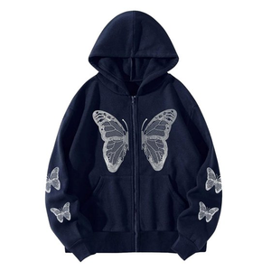 Sweat à capuche imprimé papillon gothique avec fermeture éclair pour femmes Sweat à capuche motif vintage à manches longues avec poche Sweats à capuche et sweat-shirt - Product Image 5