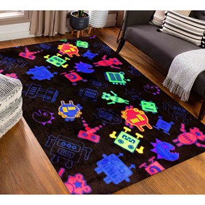 พรมหุ่นยนต์นีออน: ของตกแต่งห้องเด็กสมัยใหม่, ซักเครื่องได้, พรมพิมพ์ลาย, พรมนุ่มแบบไม่ทอ - Product Image 4
