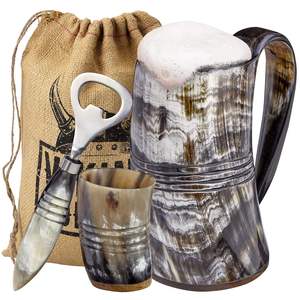 Best Quality Viking <b>Black</b> Horn Mug With Wooden Base <b>Polished</b> Animal Religious Style Drinking Horn Mug Brand Name Low Price - Product Image 1
