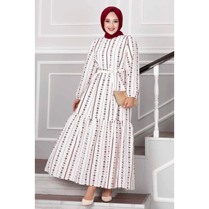 Casual Xl tamaño étnico estampado Lino Hijab vestido rojo clarete - Product Image 3