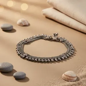 Tobillera Colgante de Plata 925 con Incrustaciones de Diamantes o Perlas Personalizadas para Mujer - Chapada en Oro - Product Image 1