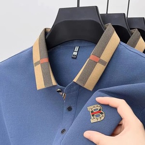 Logo de marque de luxe à manches courtes Polo hommes été nouveau haut de gamme soie coton respirant T-shirt mode décontracté vêtements pour hommes - Product Image 1