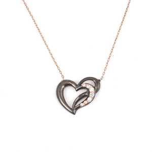 Collier en argent sterling 925 avec pierre blanche et finition oxydée noire, serti de pierres en sangle - Product Image 2