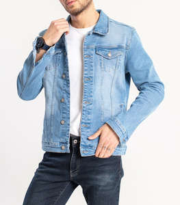 Veste en jean pour homme de haute qualité, personnalisée, pour l'extérieur, 100% coton, légère, coupe-vent, nouveau design, col montant, veste en jean avec strass - Product Image 1