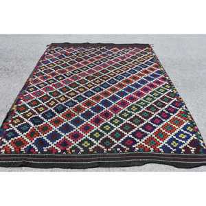 Vintage 6.4x8.6 ft <b>Rug</b>, <b>Large</b> Turkish <b>Rug</b>, Red <b>Blue</b> Plants & trees <b>Rug</b> - Product Image 1