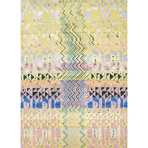 Tapis noué à la main en laine et soie de bambou à motifs géométriques Manchaha rose et violet - Pour usage domestique Les-1355 - Product Image 1