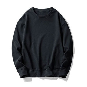 Sudaderas lisas en blanco de algodón con cuello redondo teñidas en negro, suéter de materiales originales, sudaderas elásticas atléticas de manga larga para hombre - Product Image 1