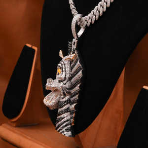 925 Sterling Silver Zebra Aesthetic Moissanite Diamond Pendant <b>Personalised</b> Funky Iced Hip Hop Style Body Chain Party <b>Gift</b> - Product Image 2