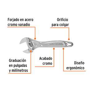 Chiave regolabile professionale cromata da 8 '(parrocchetto), scatola esperta da 6, 15506 - Product Image 2