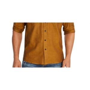 เสื้อเชิ้ตชัมเบรย์ผ้าฝ้ายลายเฮอร์ริงโบนสำหรับผู้ชาย แบรนด์อเมริกันแร็ก คอตั้ง สีเหลือง ไซส์ใหญ่ ระบายอากาศได้ดี ใส่สบาย - Product Image 4