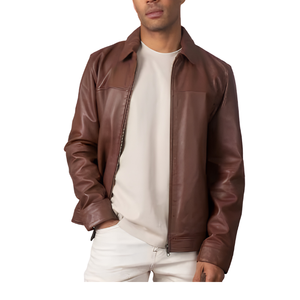 PU <b>Leather</b> Windproof Stand Collar Zipper Closure Winter Casual <b>Men's</b> Motorcycle Bomber <b>Jacket</b> Black Brown OEM - Product Image 3