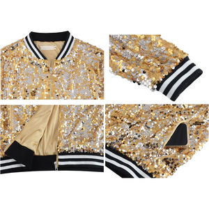Ropa de entrenamiento de alta calidad, chaqueta de lentejuelas de talla grande personalizada para mujer, chaqueta de lentejuelas de béisbol para mujer, abrigo de lentejuelas - Product Image 5
