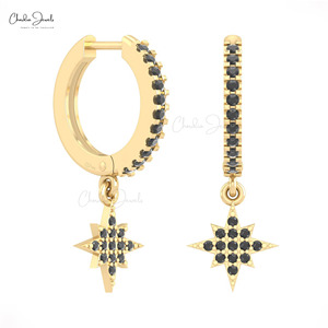 Best Seller Luxury Designer 14k Solid Gold Hoops <b>Earring</b> With Star Drop 0.3 CTW Black <b>Diamond</b> Pave Set <b>Earrings</b> at Factory Price - Product Image 6