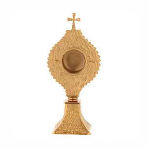 Brass reliquary với Vàng Hoàn thiện vòng hình dạng vuông cơ sở dập nổi thiết kế chính hãng chất lượng chéo Inlay cho hiển thị