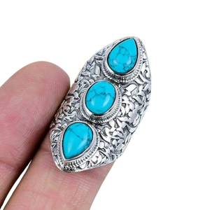 Anillo de promesa Piedra preciosa Anillo de regalo de boda 925 Plata de ley Spinner Anillo de turquesa Sólido Hecho a mano Astilla fina Joyería natural - Product Image 1