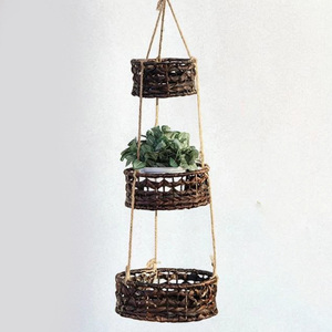 Hand woven water hyacinth vegetable rack multi-layer <b>storage</b> <b>basket</b> racks fruit <b>hanging</b> <b>baskets</b> - Product Image 6