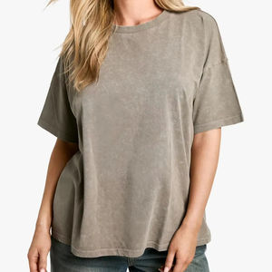 Camiseta de manga corta de estilo Vintage para mujer, verano 2025, cuello redondo, ropa informal de algodón 100%, camiseta de Terry de gran tamaño para mujer - Product Image 1