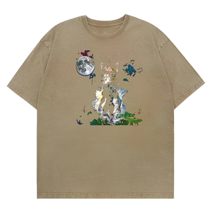 Camiseta personalizada de corte holgado informal unisex con estampado de luna llena de <span class=keywords><strong>hombre</strong></span> <span class=keywords><strong>lobo</strong></span> lavado en tela de punto de poliéster/algodón - Product Image 1