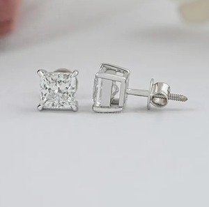 Princesse coupe Moissanite diamant 925 argent Sterling vis dos goujons boucle d'oreille belle boucle d'oreille en diamant personnalisé - Product Image 2
