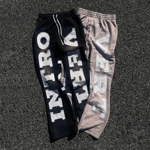 Loose Fit 2025 Fleece <b>Joggers</b> <b>Stacked</b> Pants Unisex Heavyweight Custom Distressed Embroidery Applique Flared Sweatpants for Men - Product Image 1