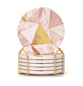 High Selling <b>Marble</b> <b>Coaster</b> Natural White Stone with Brass Heart Design Wholesale Table Decoration Mats & Pads - Product Image 1